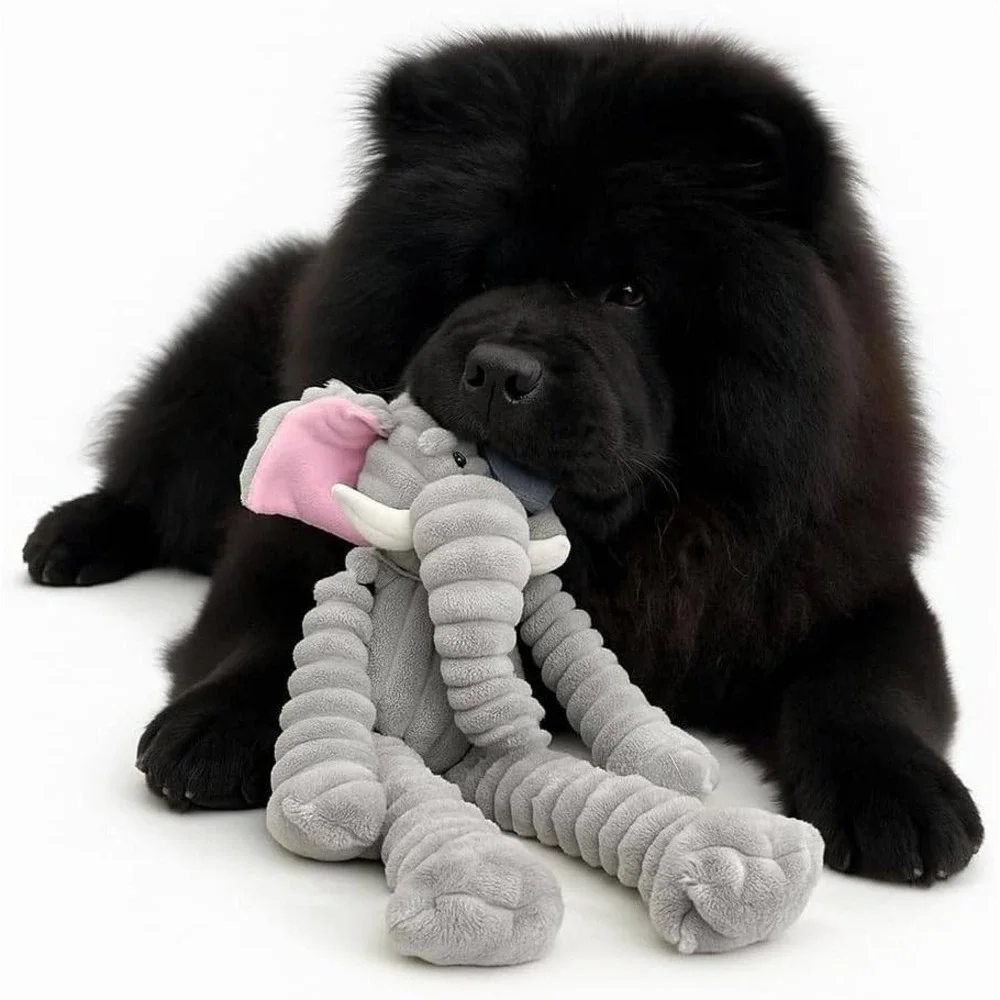 Nandog ‎ XL Elephant Dog Toy Gray Pink Ribbed Plush Squeaky Extra Large 25 Inch
